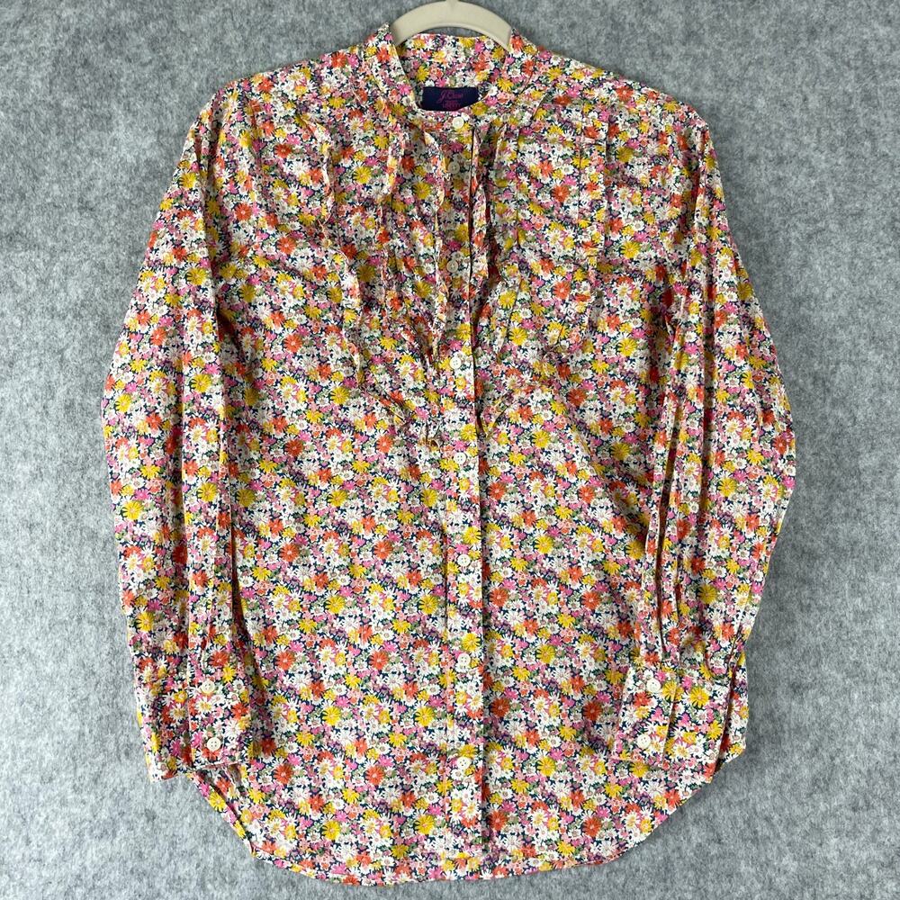 J.Crew Liberty London Band Collar Ruffled Shirt Womens XS Libby Floral Cotton